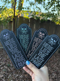 Glow in the dark headstone bookmark