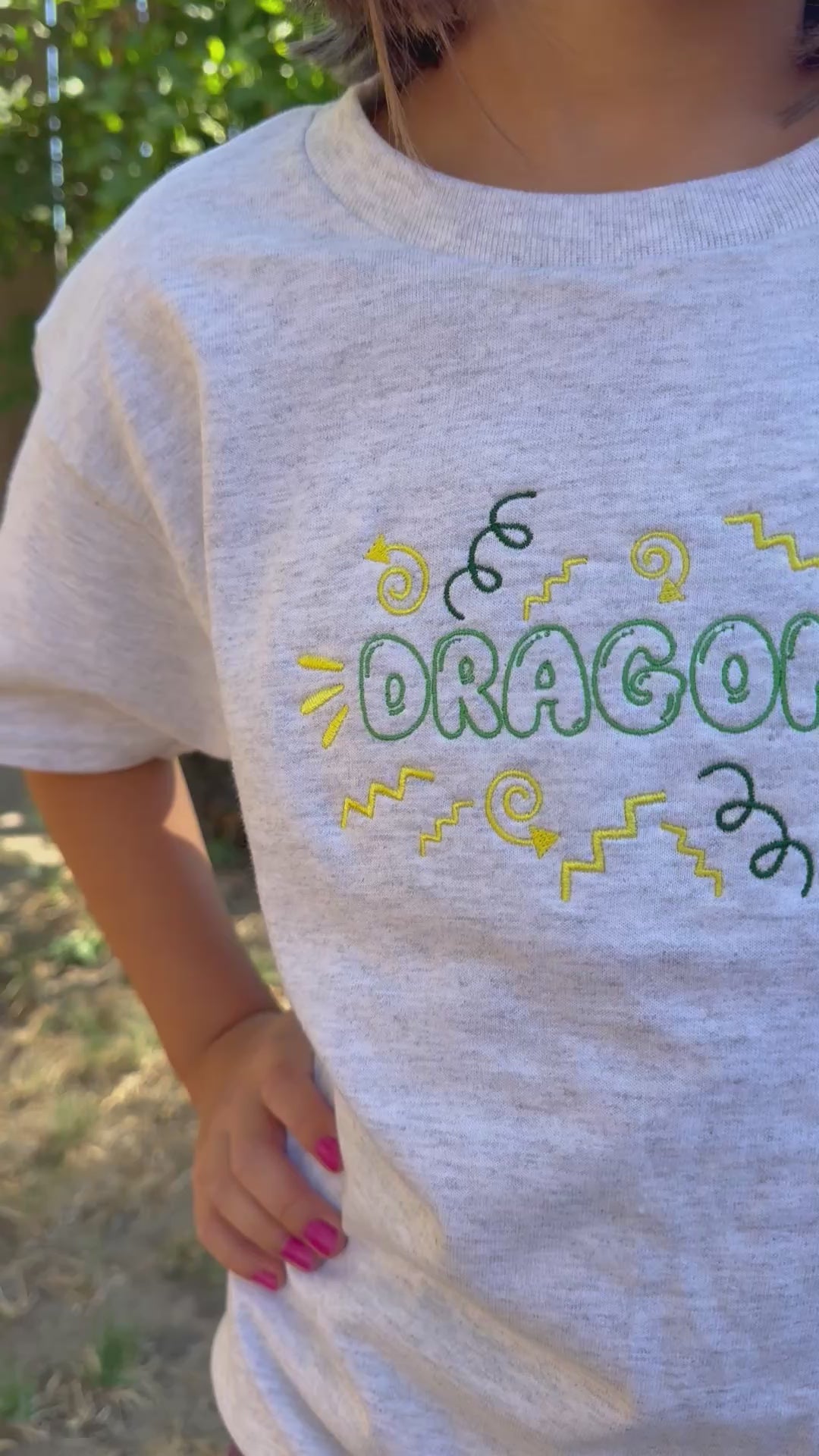 Bubble Letter Embroidered Dragons Tee